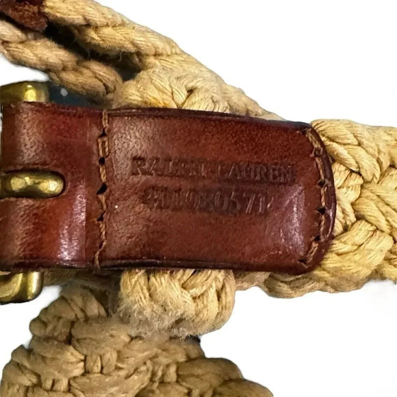 Ralph Lauren Collection Tri-strap beige rope & Leather Safari o-ring belt size L - Picture 8 of 10